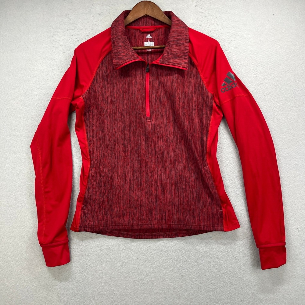 Adidas Pullover Top Womens Large Red Space Dye Climalite Quarter Zip Activewear